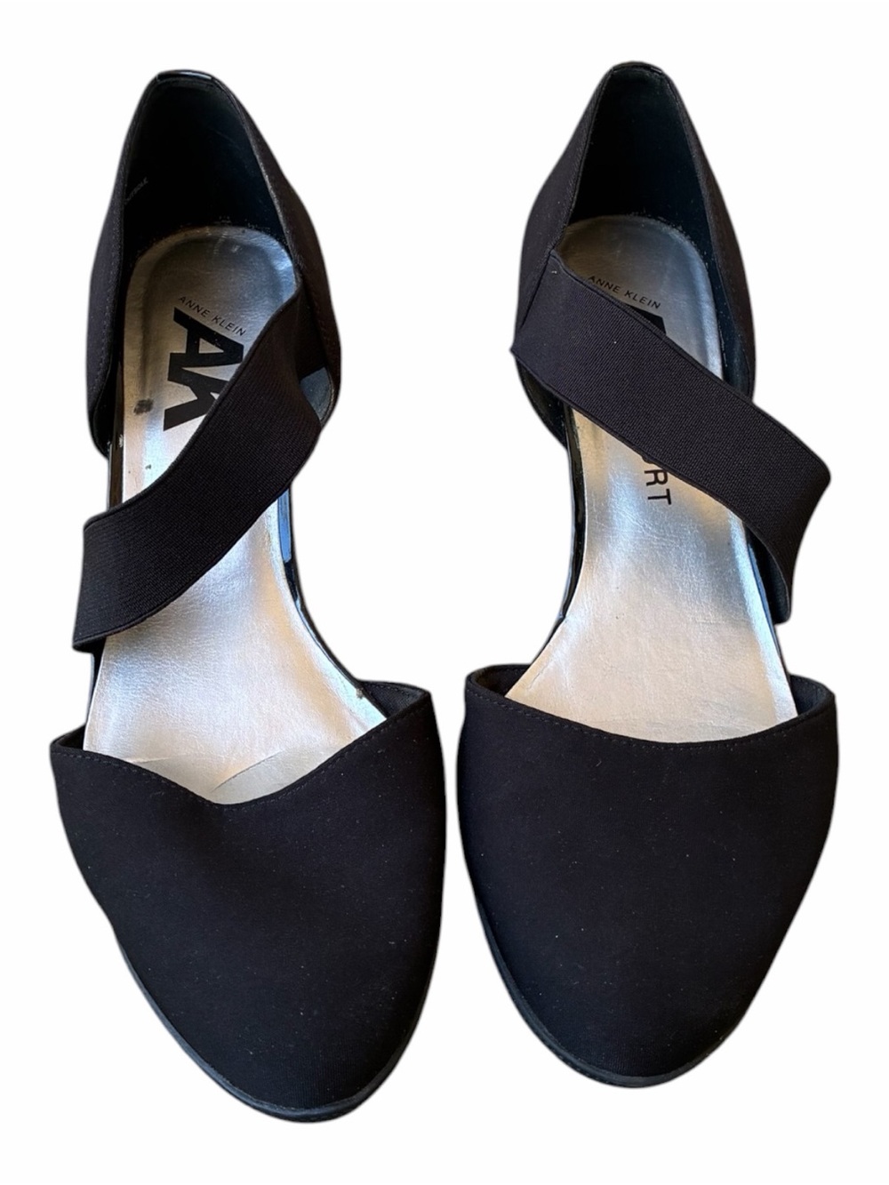 Anne Klein Black D'Orsay Wedge Shoes with Elastic Cross Strap